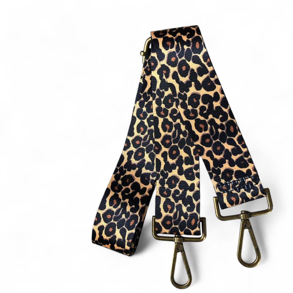 BLACK Cotton Road Canvas Adjustable Bag Strap with LEOPARD Print