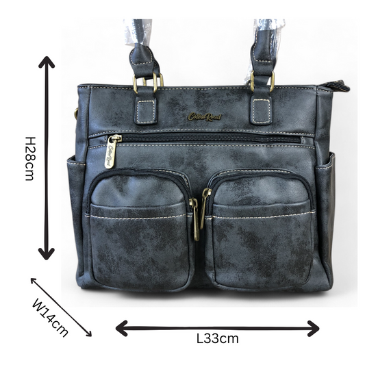 BLACK Cotton Road PU Leather Handbag with Pockets