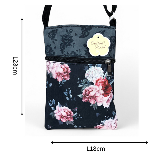 BLACK FLORAL Cotton Road Mini Canvas Sling Bag