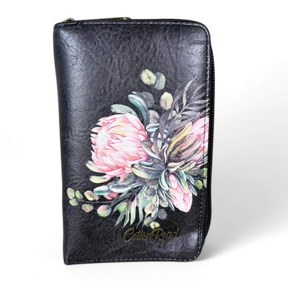 BLACK Medium Cotton Road PU Leather Wallet with PROTEA