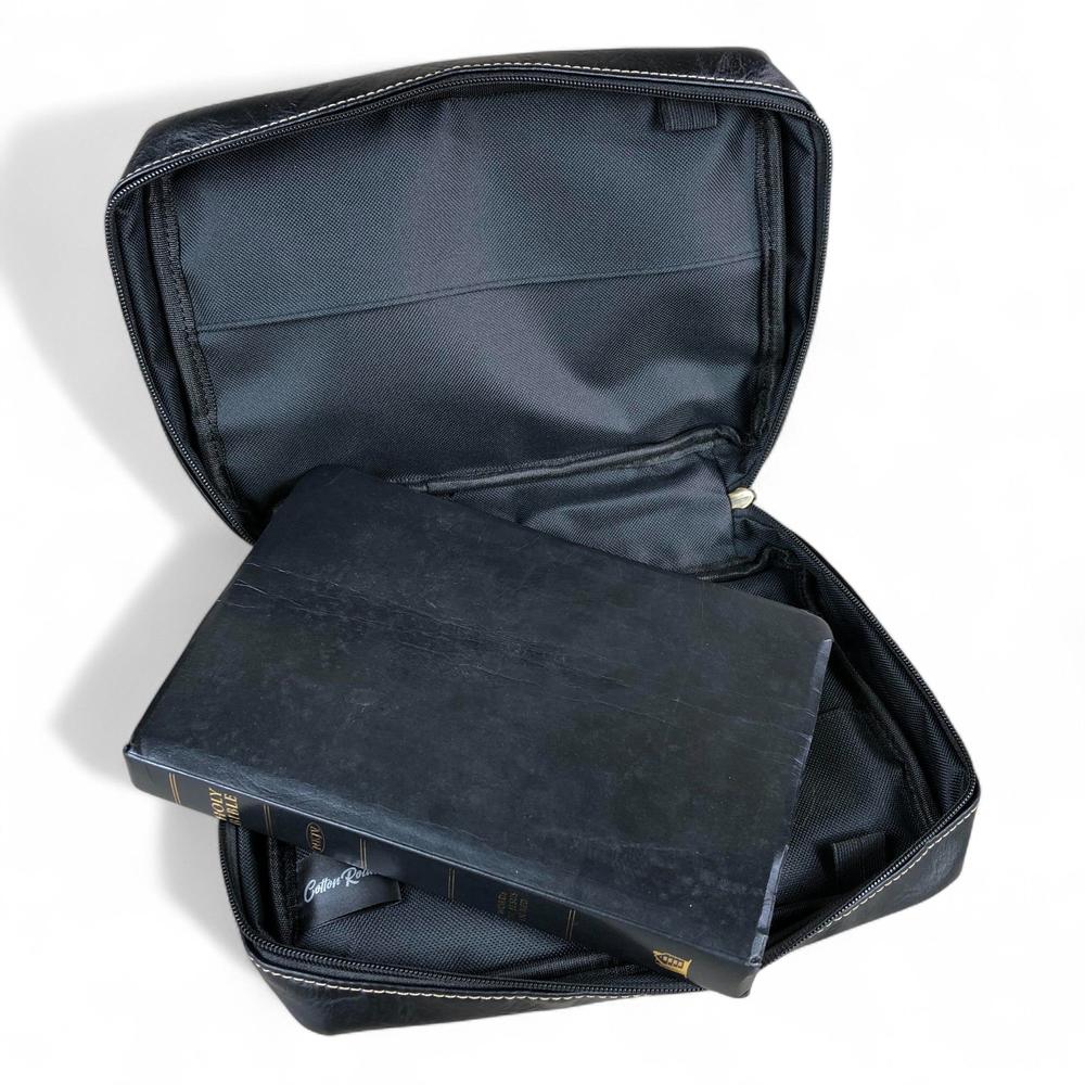 BLACK PU Leather Cotton Road BIBLE Cover Bag