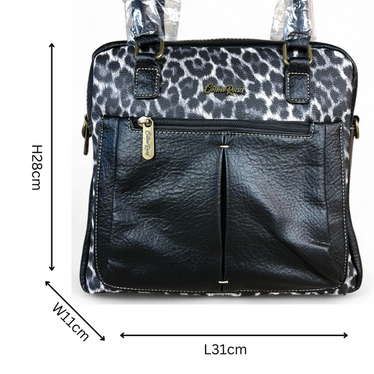 BLACK PU Leather Cotton Road Handbag with LEOPARD PRINT