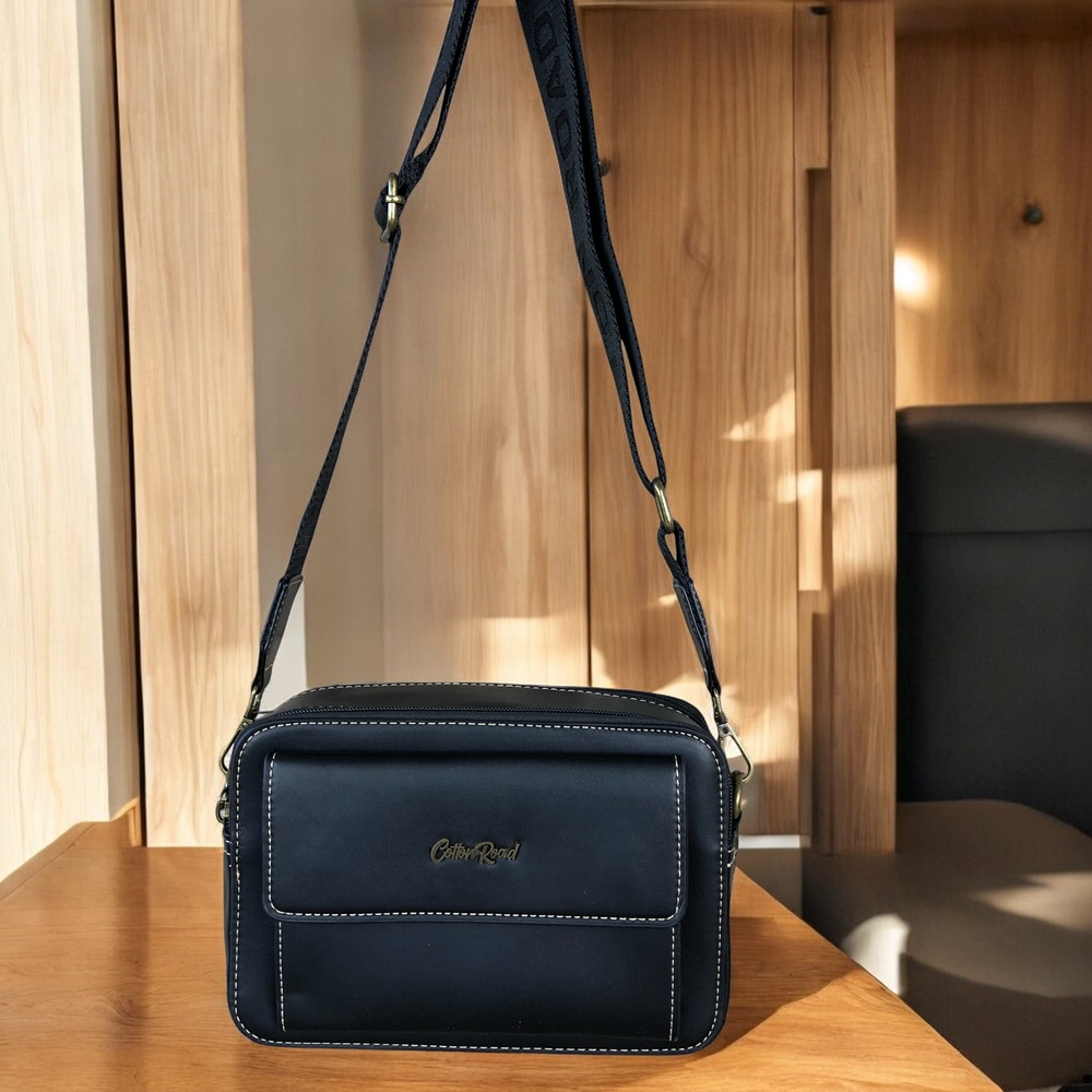 BLACK PU Leather Cotton Road Sling Bag with BRANDED STRAP