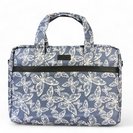 BLUE Canvas BUTTERFLY Cotton Road Laptop Bag with GREY Trim and Matching Sleeve COMBO