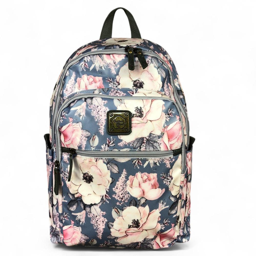 BLUE PVC Cotton Road 15,6" Laptop Backpack with FLOWERS