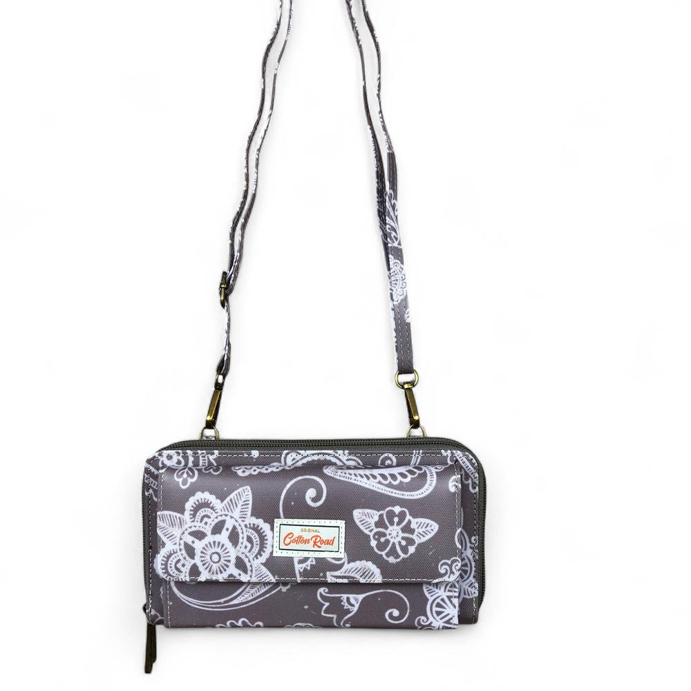 BROWN Cotton Road PVC Cellphone Sling Wallet with PAISLEY Print