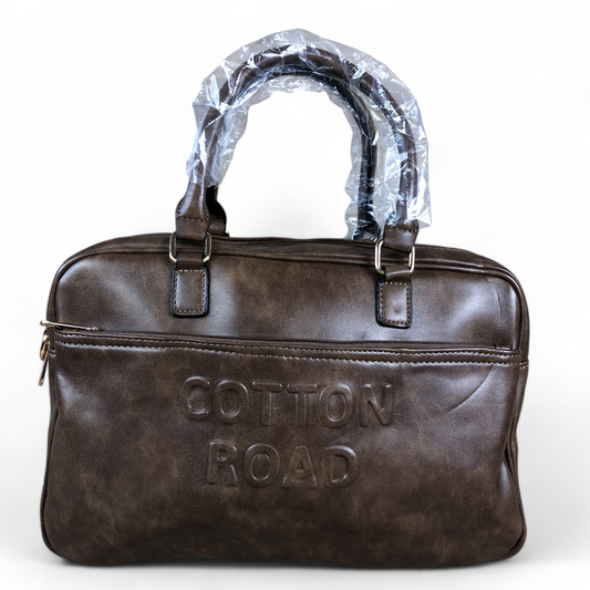 BROWN EMBOSSED PU Leather Cotton Road Handbag