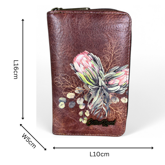 BROWN Medium Cotton Road PU Leather Wallet with PROTEA