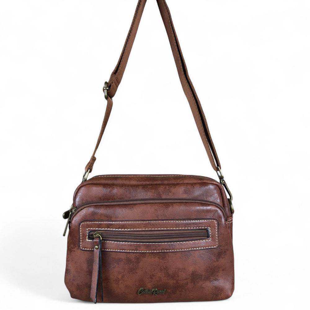 BROWN PU Leather Cotton Road Sling Bag