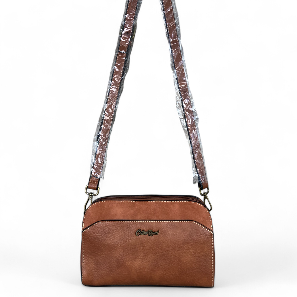 BROWN PU Leather Cotton Road Sling Bag