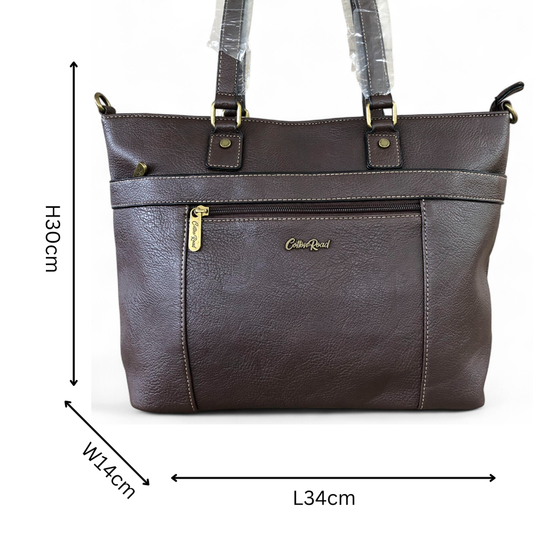 COFFEE BROWN PU Leather Cotton Road Handbag