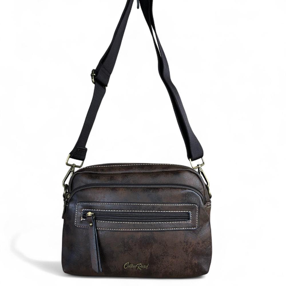 COFFEE BROWN PU Leather Cotton Road Sling Bag