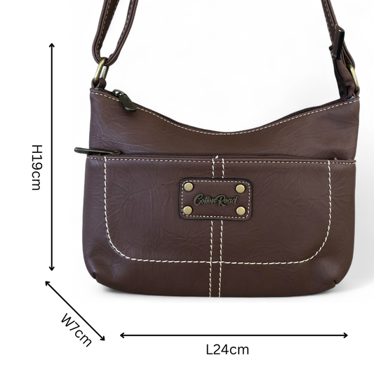 COFFEE BROWN PU Leather Cotton Road Sling Bag with TAG