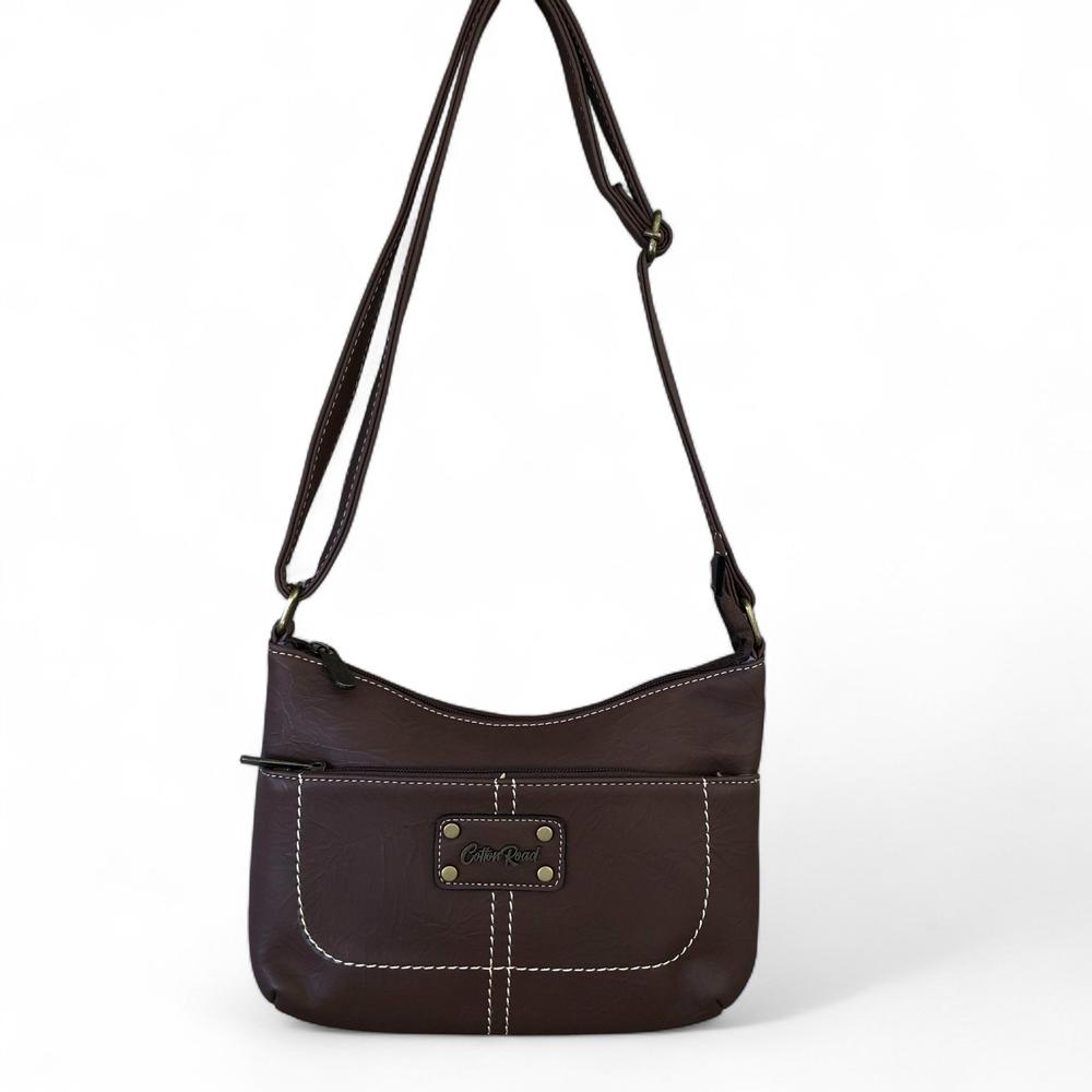 COFFEE BROWN PU Leather Cotton Road Sling Bag with TAG