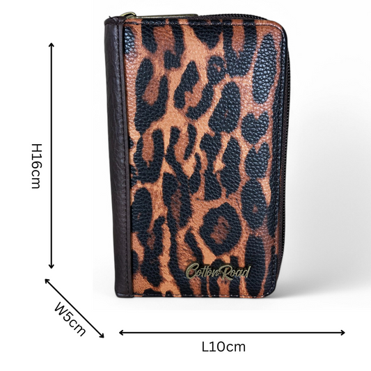 COFFEE YELLOW Medium Cotton Road PU Leather Wallet with LEOPARD Print detailing