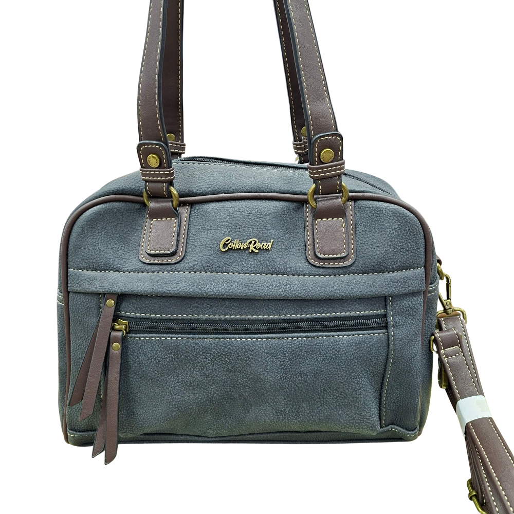 COTTON ROAD HANDBAG: BLACK Faux Leather Shoulder Bag, Top-Handle Satchel with Removable Strap FRONT