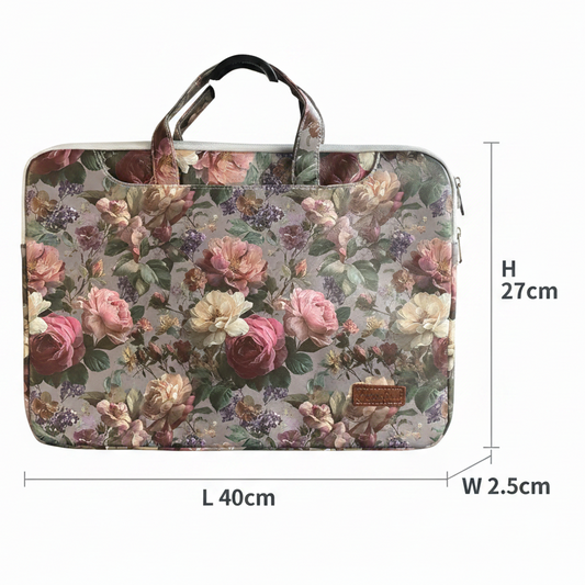 COTTON ROAD LAPTOP BAG: GREY Rose Decorated PVC Carry Sleeve with Padded Inner size