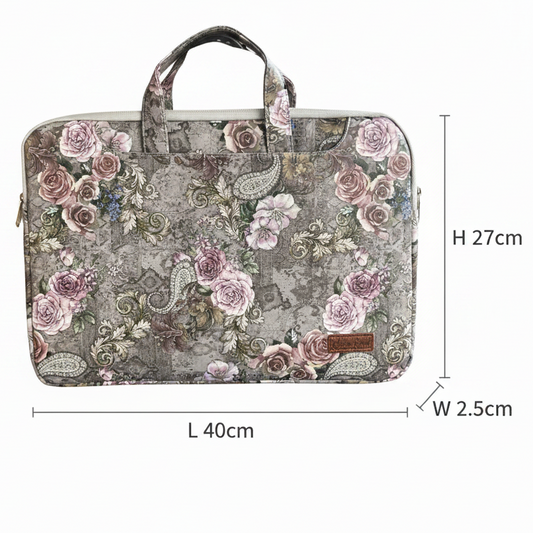 COTTON ROAD LAPTOP BAG: GREY with PURPLE Roses PVC Carry Sleeve with Padded Inner SIZE