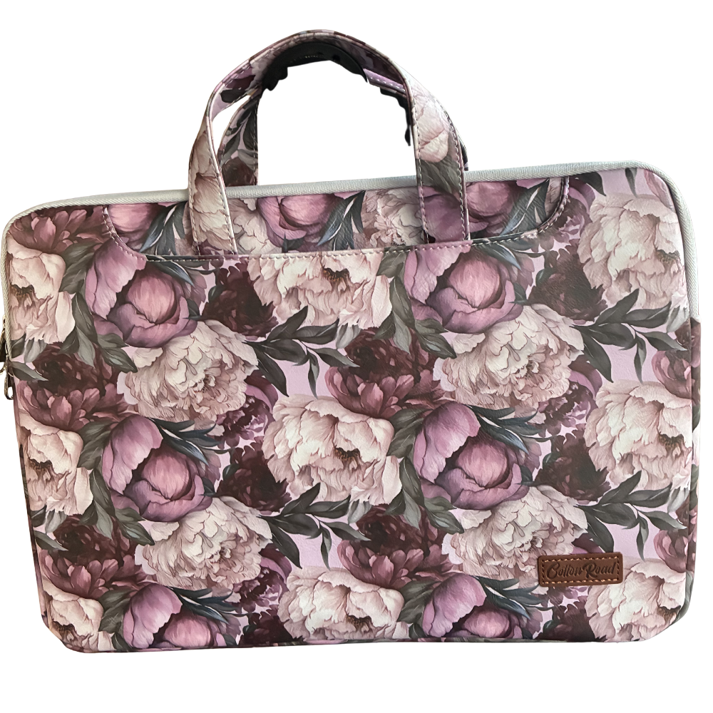 COTTON ROAD LAPTOP BAG: LIGHT PINK Floral PVC Carry Sleeve with Padded Inner front