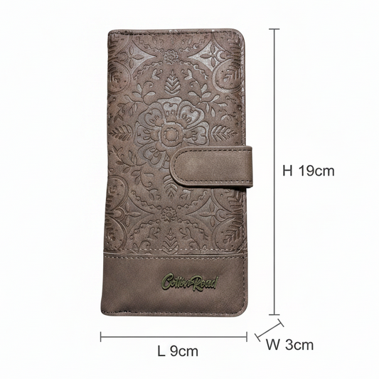 COTTON ROAD WALLET: BROWN suede PU Leather Embossed Purse SIZE