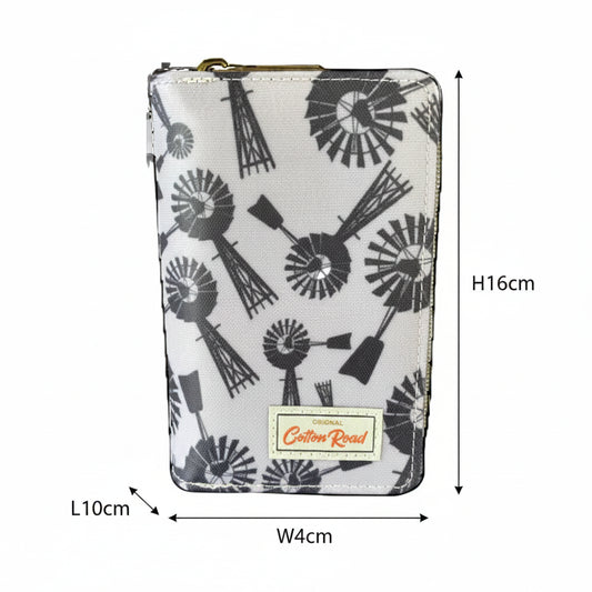 COTTON ROAD WALLET: Medium GREY PVC Purse with WINDMILLS front
