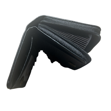 COTTON ROAD WALLET: SMALL 2 sections BLACK PU Leather Purse with Embossed Protea open pockets