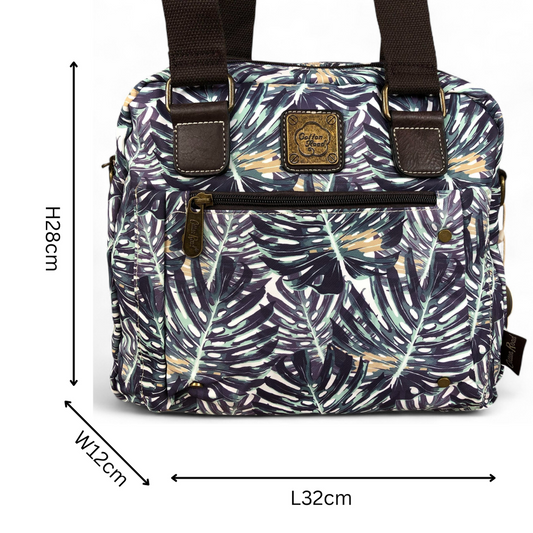 Canvas Cotton Road Handbag with BROWN Trim