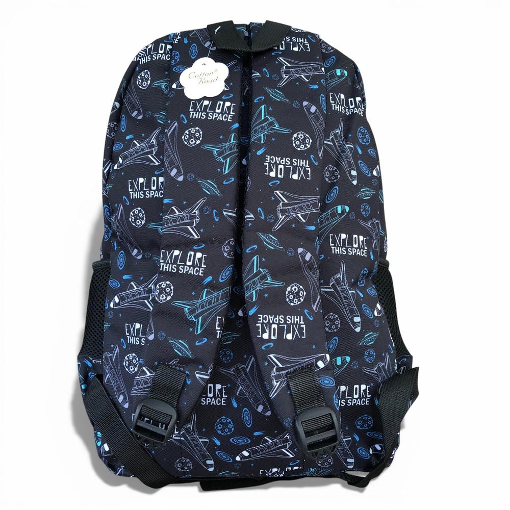 Cotton Road Backpack: BLACK Canvas Backpack and matching PENCIL CASE with SPACE Design
