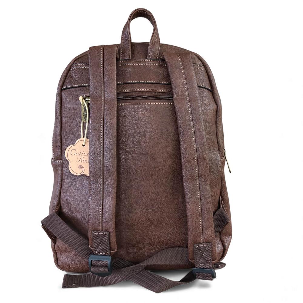 Cotton Road Backpack: BROWN PU Leather Backpack REAR VIEW