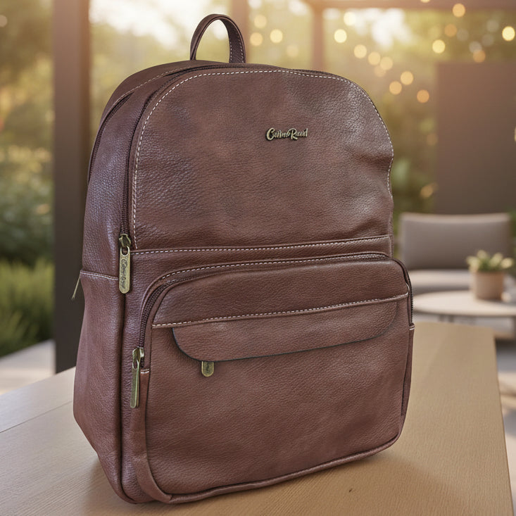 Cotton Road Backpack: COFFEE BROWN PU Leather Multi 