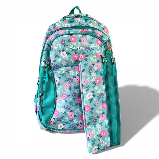 Cotton Road Backpack: TURQUOISE FLORAL Canvas Backpack and matching PENCIL CASE BOTH