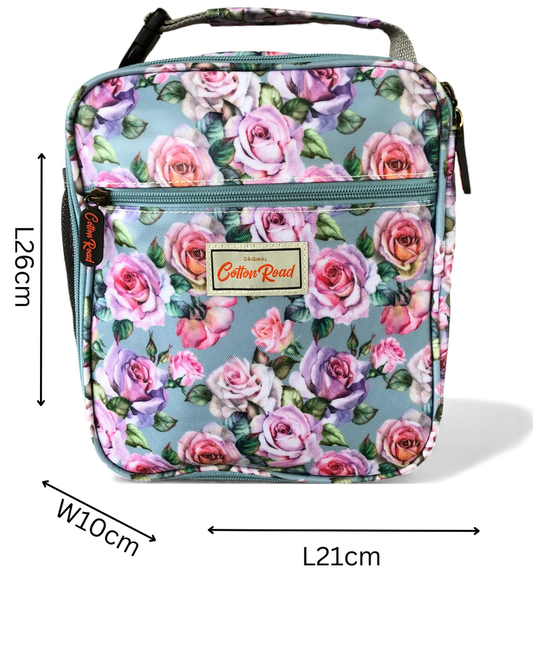 Cotton Road Cooler: BLUE PVC Cotton Road Lunch Box Cooler Bag with ROSES with sizes