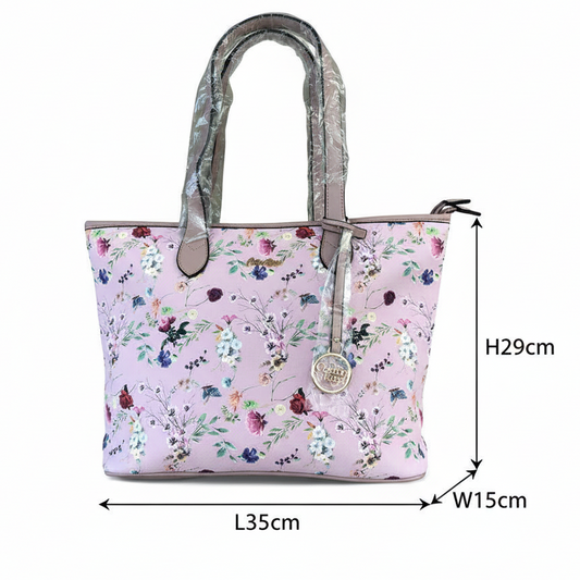 Cotton Road 2-Piece Handbag Set: PINK Floral PU LEATHER Handbag and Matching Wallet