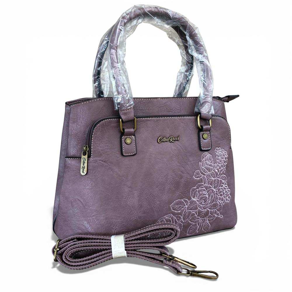 Cotton Road Handbag: PURPLE PU Leather Bag with EMBROIDERY