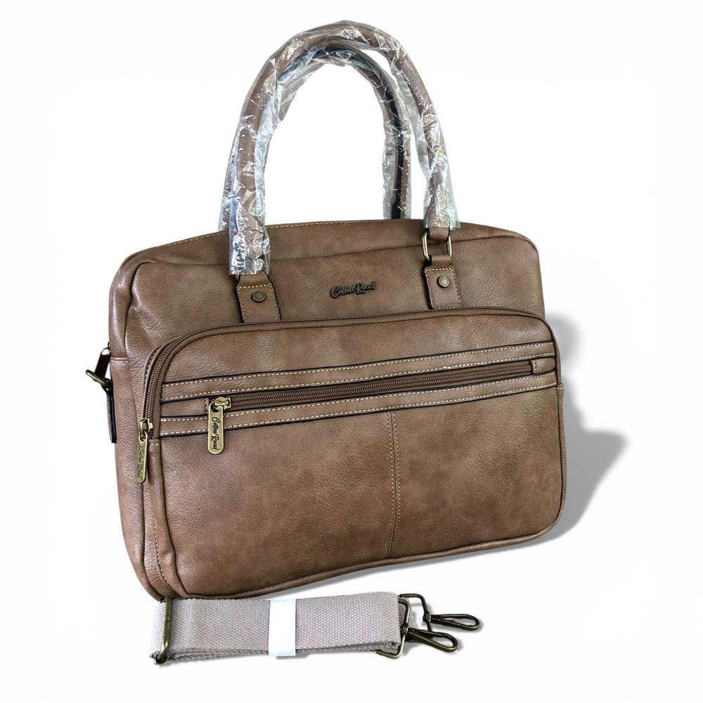 Cotton Road Laptop Bag: KHAKI PU Leather Bag