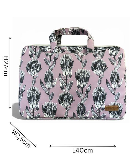 Cotton Road Laptop Bag: LILAC PROTEA PVC Bag / Carry Sleeve with Padded Inner