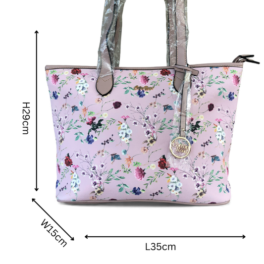 Cotton Road PINK PU LEATHER Handbag with FLORAL Panel