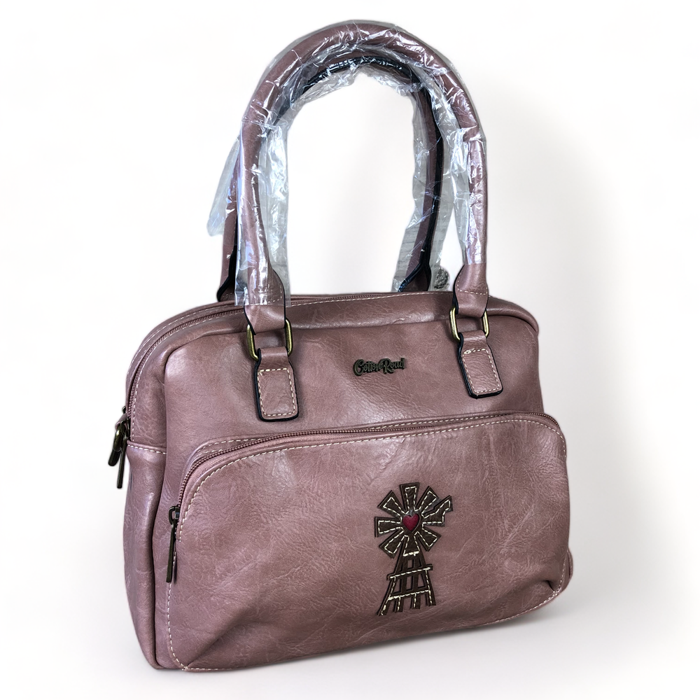 Cotton Road PINK PU Leather Handbag with WINDMILL detailing