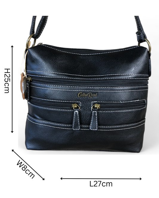 Cotton Road Sling Bag: BLACK PU Leather Cotton Road Sling Bag WITH SIZES