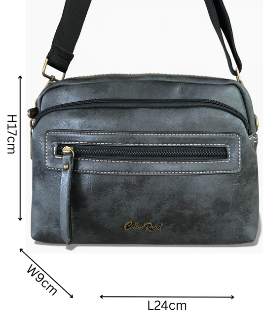 Cotton Road Sling Bag: BLACK PU Leather Sling Bag