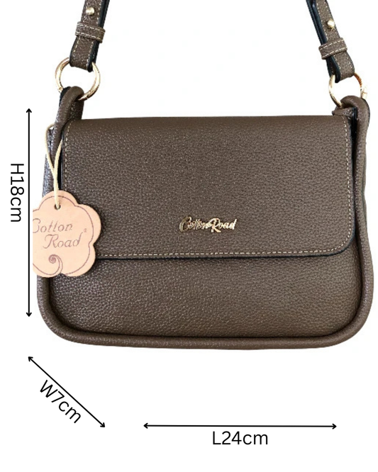 Cotton Road Sling Bag: BROWN PU Leather Sling Bag with Shoulder Strap