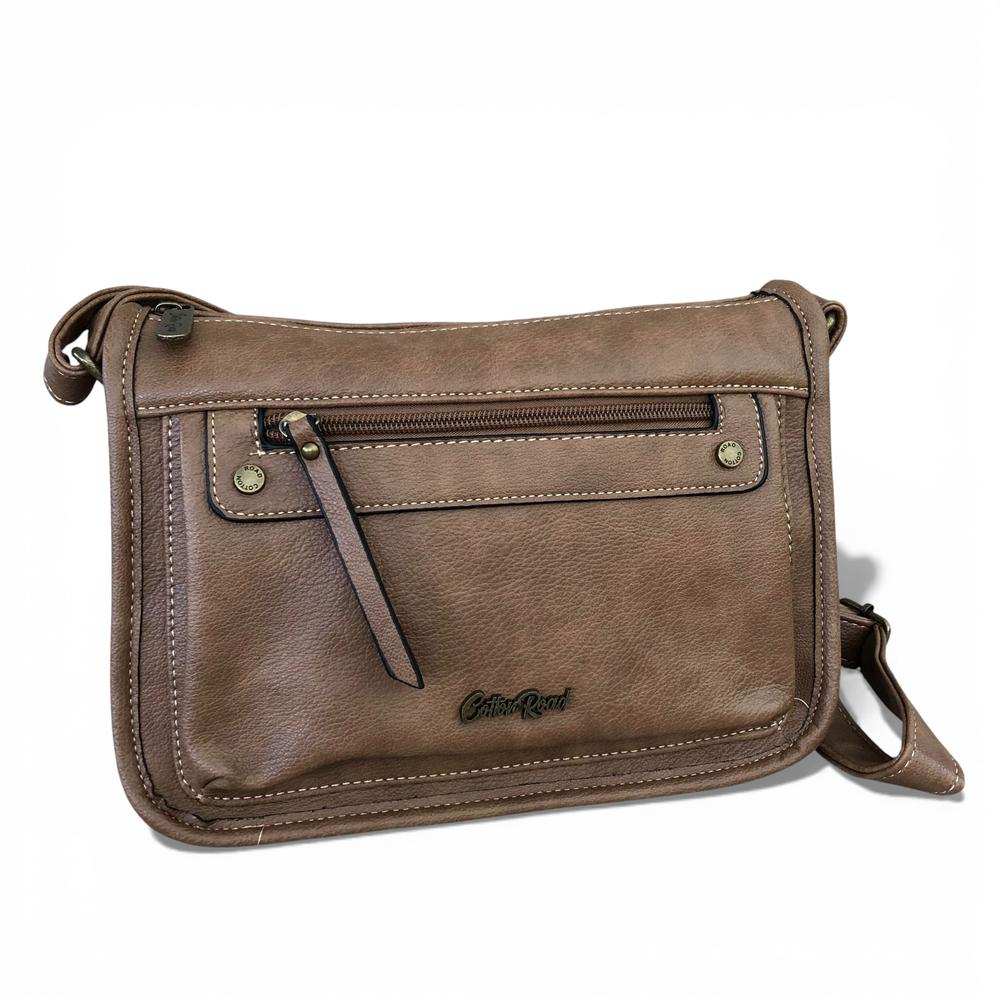 Cotton Road Sling Bag: KHAKI PU Leather Sling Bag ON WHITE
