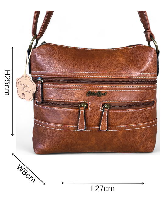 Cotton Road Sling Bag: TAN BROWN PU Leather Cotton Road Sling Bag SIZES