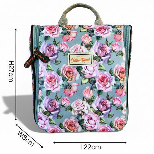 Cotton Road Toiletry Bag: BLUE FLORAL PVC Hanging Vanity Bag