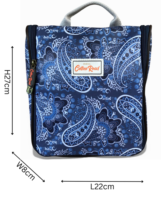 Cotton Road Toiletry Bag: BLUE PVC Hanging Vanity Bag with PAISLEY Print