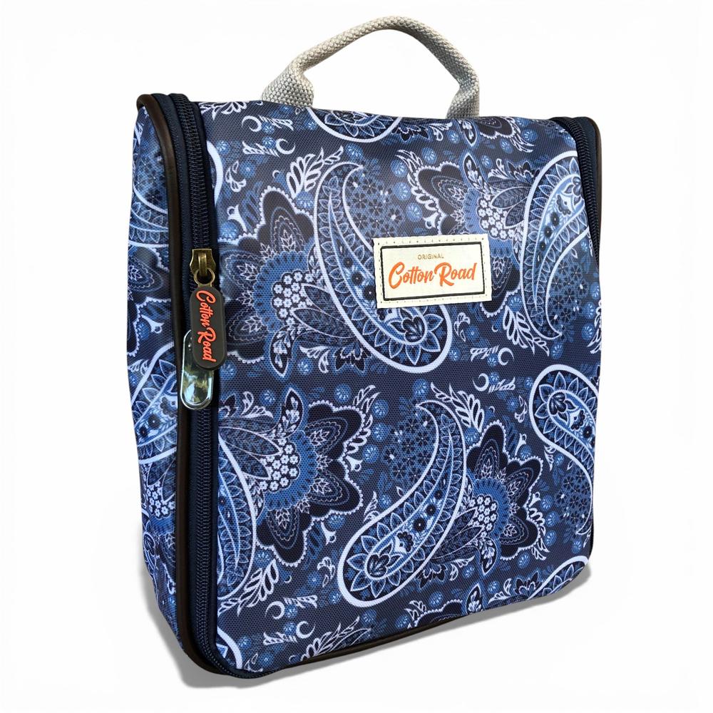 Cotton Road Toiletry Bag: BLUE PVC Hanging Vanity Bag with PAISLEY Print