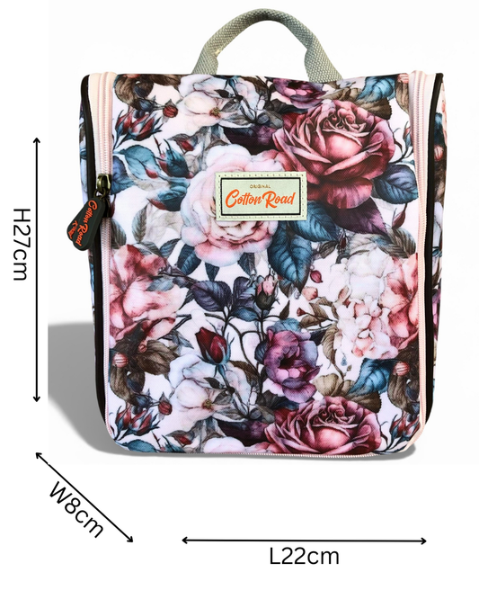 Cotton Road Toiletry Bag: PINK FLORAL PVC Hanging Vanity Bag