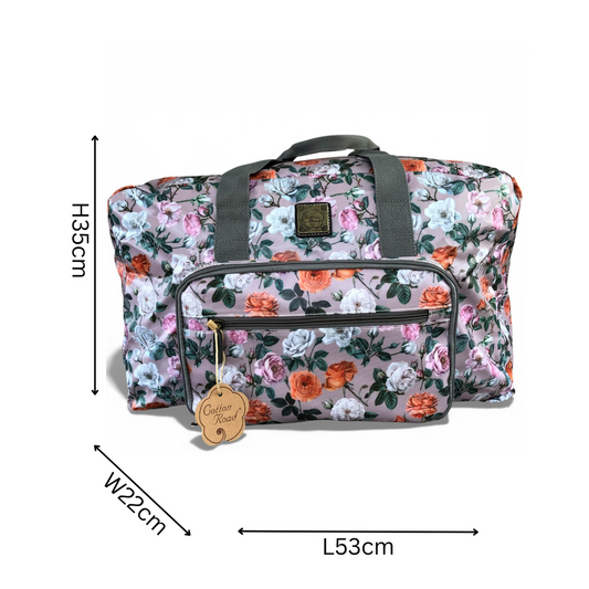 Cotton Road Travel Bag: MAUVE FLORAL PVC Foldaway WEEKENDER Travel Bag