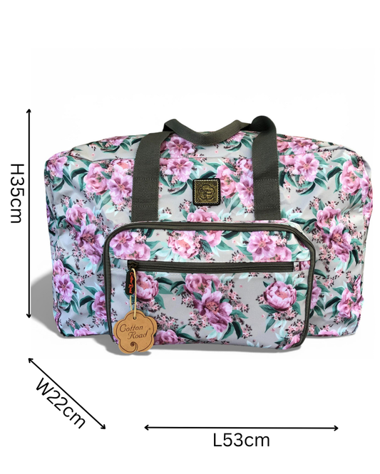 Cotton Road Travel Bag: MINT GREEN FLORAL PVC Foldaway WEEKENDER Travel Bag. Size: L53cm x W22cm x H35cm