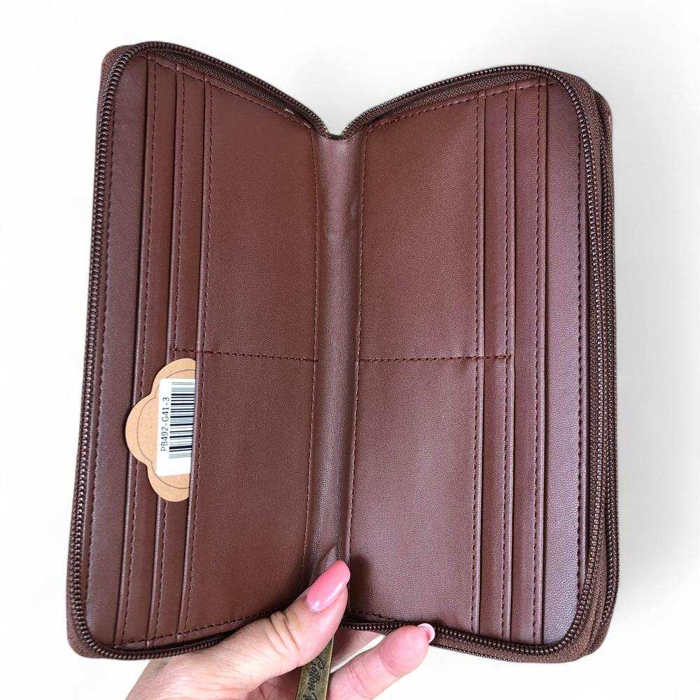 Cotton Road WALLET brown PU leather with protea print OPEN CARD DIVISION